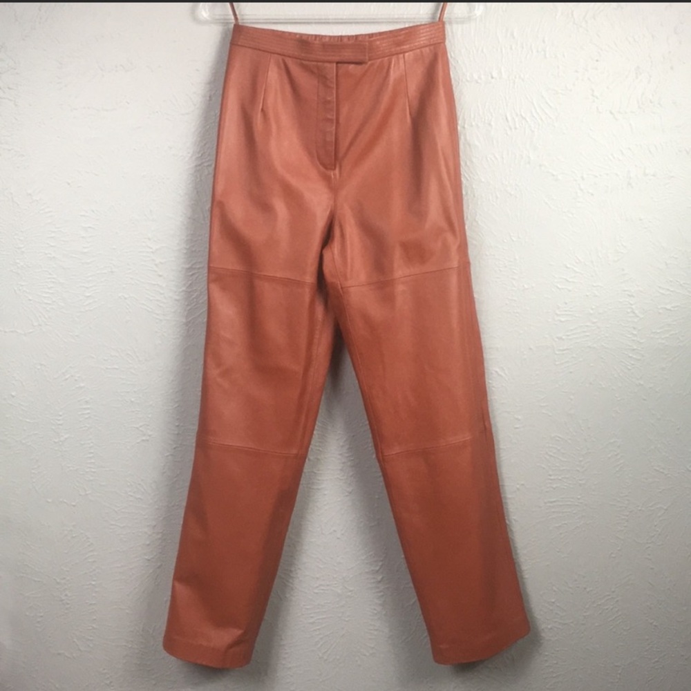 Pamela McCoy Burnt Orange 100% Leather Pants Small
